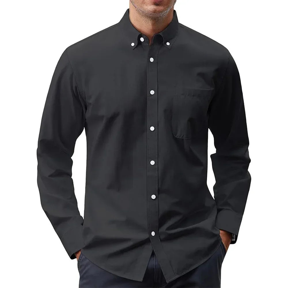 Men's Oxford Shirt, Long Sleeve, Solid Color with Pockets | Button Up Shirt for Men - New Zealand, Strylez Try-On