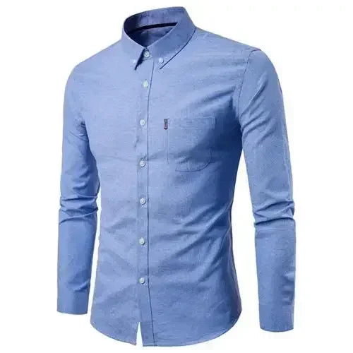 Oxford Quick-Dry No-Iron Men’s Shirt - Solid Slim Fit Long Sleeve Casual to Formal Lapel Collar | NZ Strylez Virtual Try-On