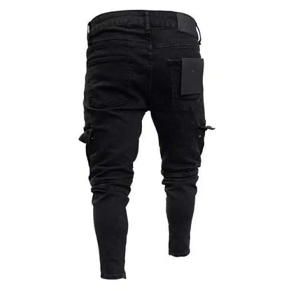 Black Stretch Cargo Jeans with Big Side Pockets – Elastic Joggers for Streetwear