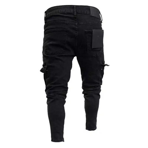 Black Stretch Cargo Jeans with Large Side Pockets - Elastic Streetwear Joggers, NZ | Strylez Virtual Try-On