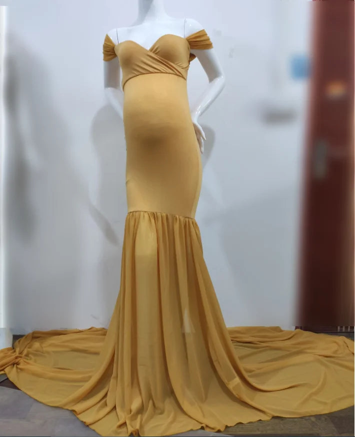 Long Maternity Photography Props Pregnancy Dress For Photo Shooting Off Shoulder Pregnant Dresses For Women Maxi Maternity Gown