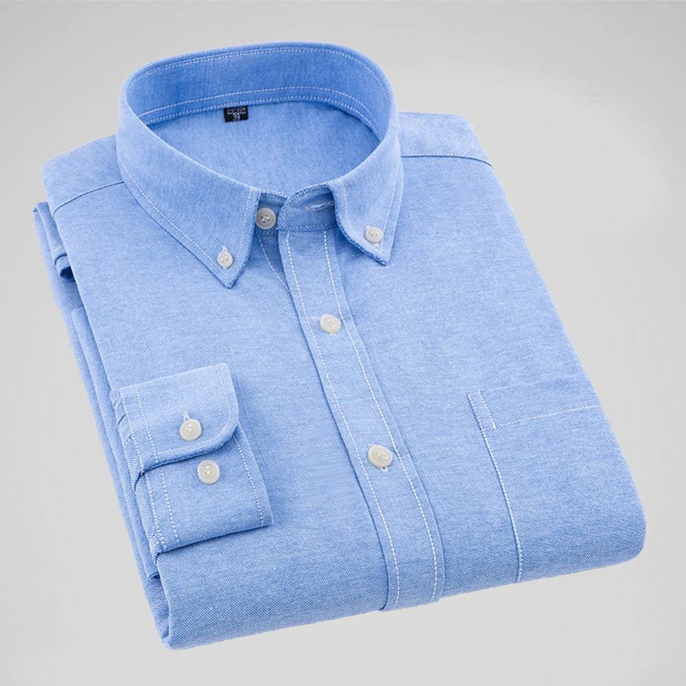 2025 New Oxford Men's Shirt 70% Cotton Long Sleeve Social Shirts for Men Designer Clothes Solid Color Quality Turn-down Blouse