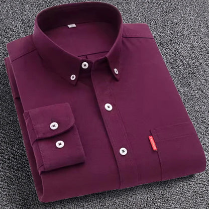 100% Cotton Men's Oxford Shirts Long Sleeve Solid Color Turn Down Collar Regular Fit Daily Men Clothing Button-down White Shirt