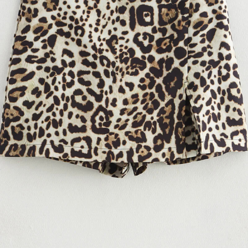 Leopard Print High-Waist Mini Skirt Shorts with Side Zipper for Women