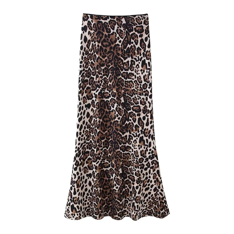 Women's 2024 Leopard Print A-Line Midi Skirt with Bow & Pockets