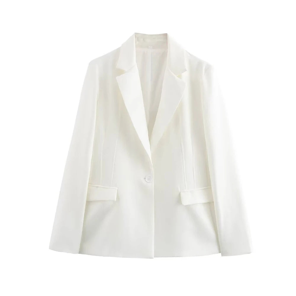 Aoaiiys White Blazer for Women - Virtual Try-On with Strylez App, Single-Button Autumn/Winter, Pockets, New Zealand