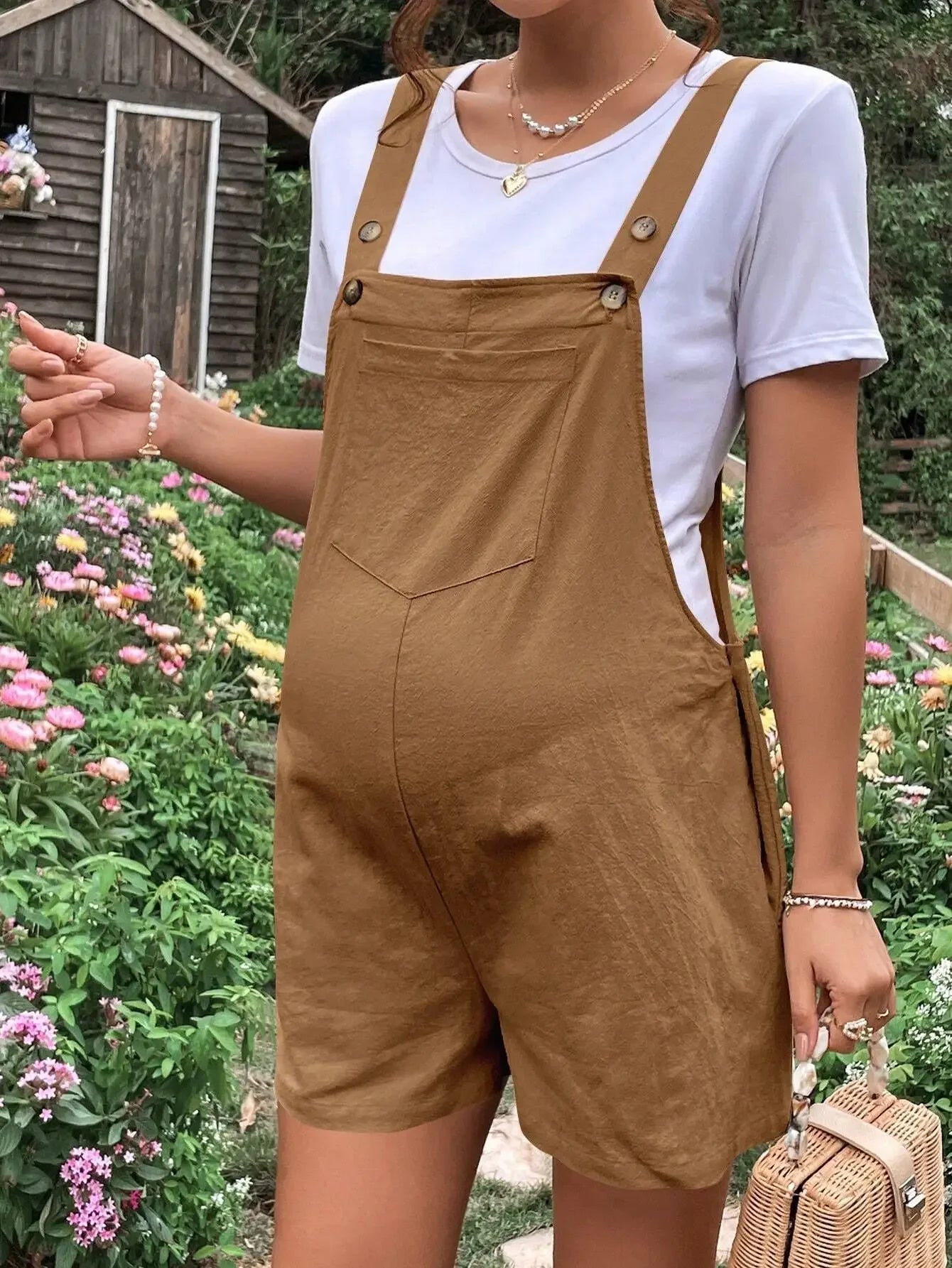 Maternity Jumpsuits Knee-length Plus Size Summer Fashion Pregnant Woman Rompers Solid Color Pregnancy Overalls Cotton Clothes