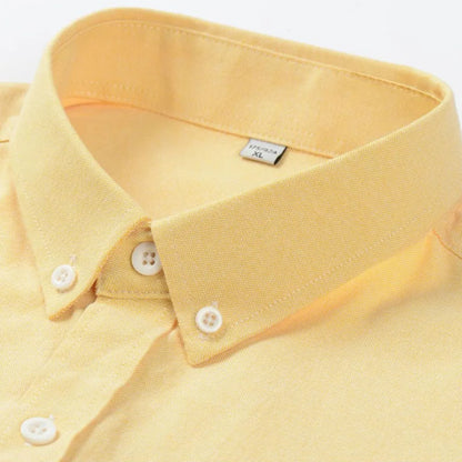 2025 New Men's Oxford Shirts Luxury Short Sleeve Summer Casual 100% Cotton High Quality Solid Color Business Social Yellow Tops
