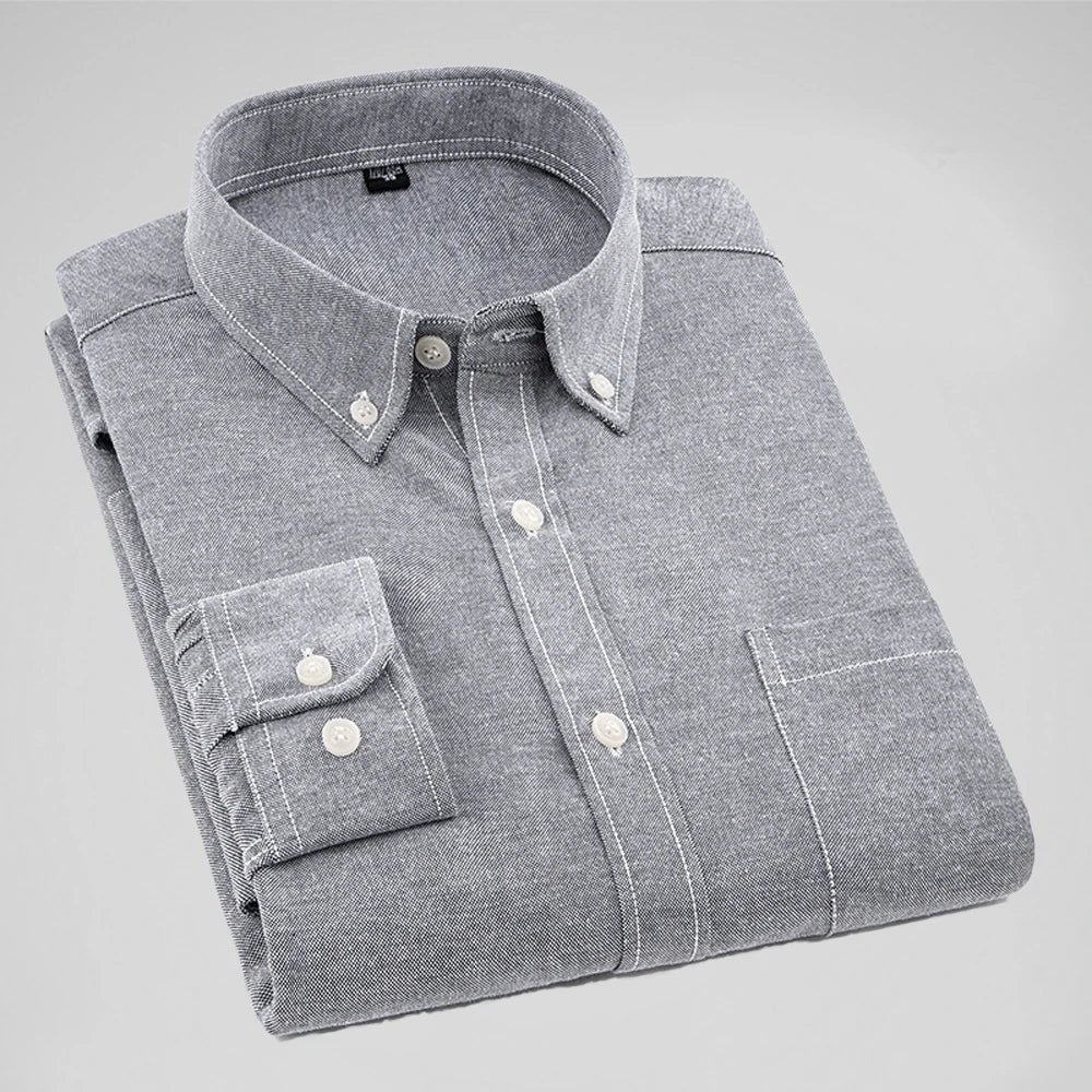 New Zealand 2025 New Oxford Men's Shirt 70% Cotton, Long Sleeve, Solid Color Turn-Down Blouse | Strylez Virtual Try-On