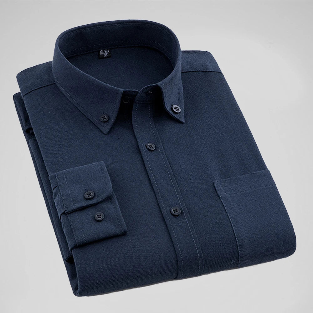 New Zealand 2025 New Oxford Men's Shirt 70% Cotton, Long Sleeve, Solid Color Turn-Down Blouse | Strylez Virtual Try-On