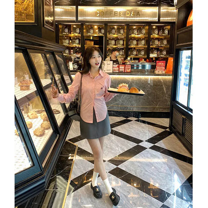 Women's Shirt and Blouse Button Up Striped Female Tops Full Long Sleeve Spring Autumn with Designs Pattern Embroidery Basic Xl M