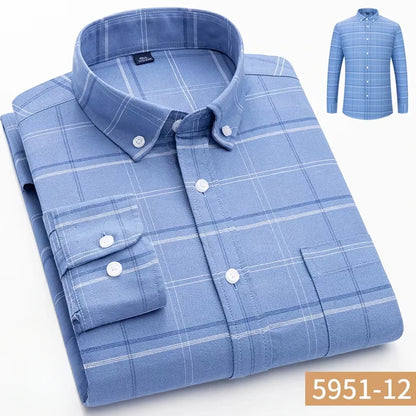 100%cotton Oxford long sleeve shirts for men long-sleeve slim fit formal plain shirt casual elegant plaid tops black clothes