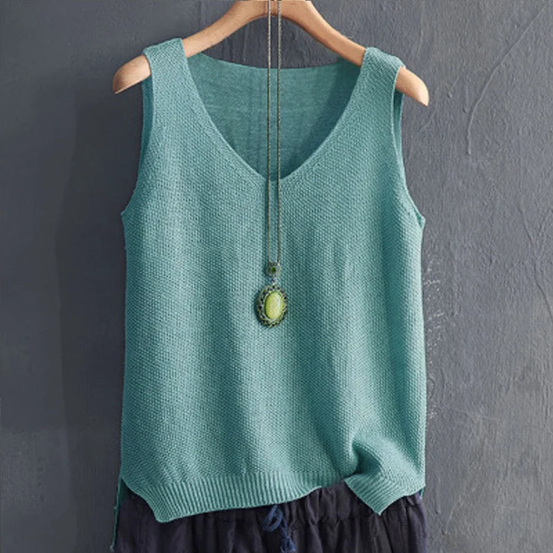 Women's Summer Sleeveless Knitted Blouse Top - V-Neck, 2024 Fashion | NZ Strylez Virtual Try-On, Blusas Mujer de Moda