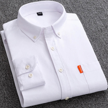 100% Cotton Men's Oxford Shirts Long Sleeve Solid Color Turn Down Collar Regular Fit Daily Men Clothing Button-down White Shirt