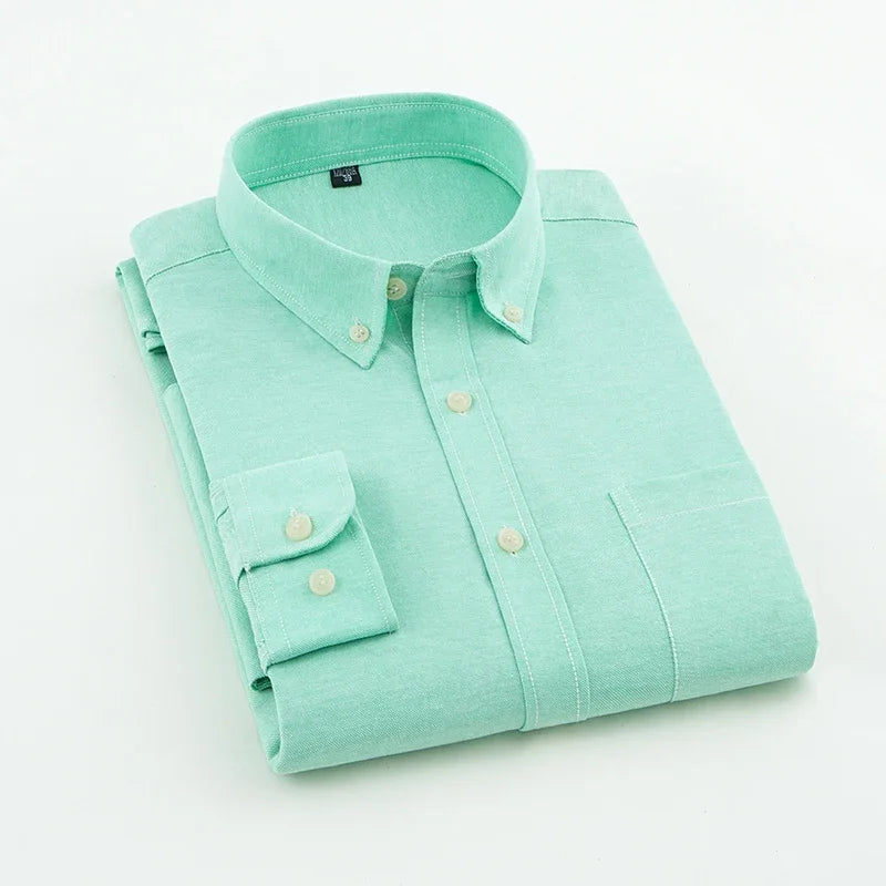 2025 Spring Men's Cotton Oxford Spinning Long Sleeve Shirt with True Pocket Business Leisure Fashion and Versatile Top