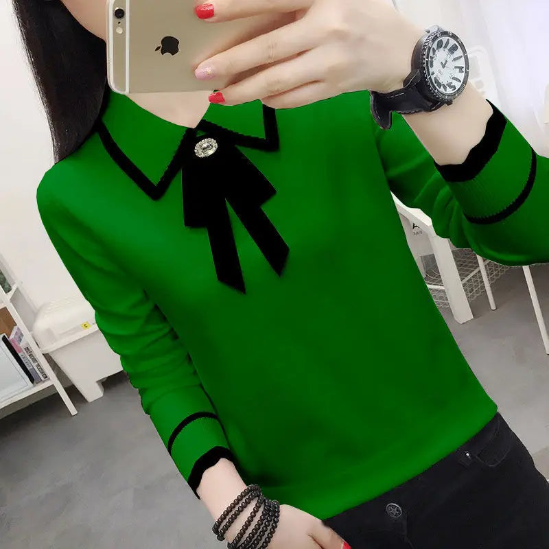 New Zealand Fashion Peter Pan Collar Knit Blouse for Women 2022 Autumn – Lace-Up Bow, Loose Casual Top | Strylez Virtual Try-On