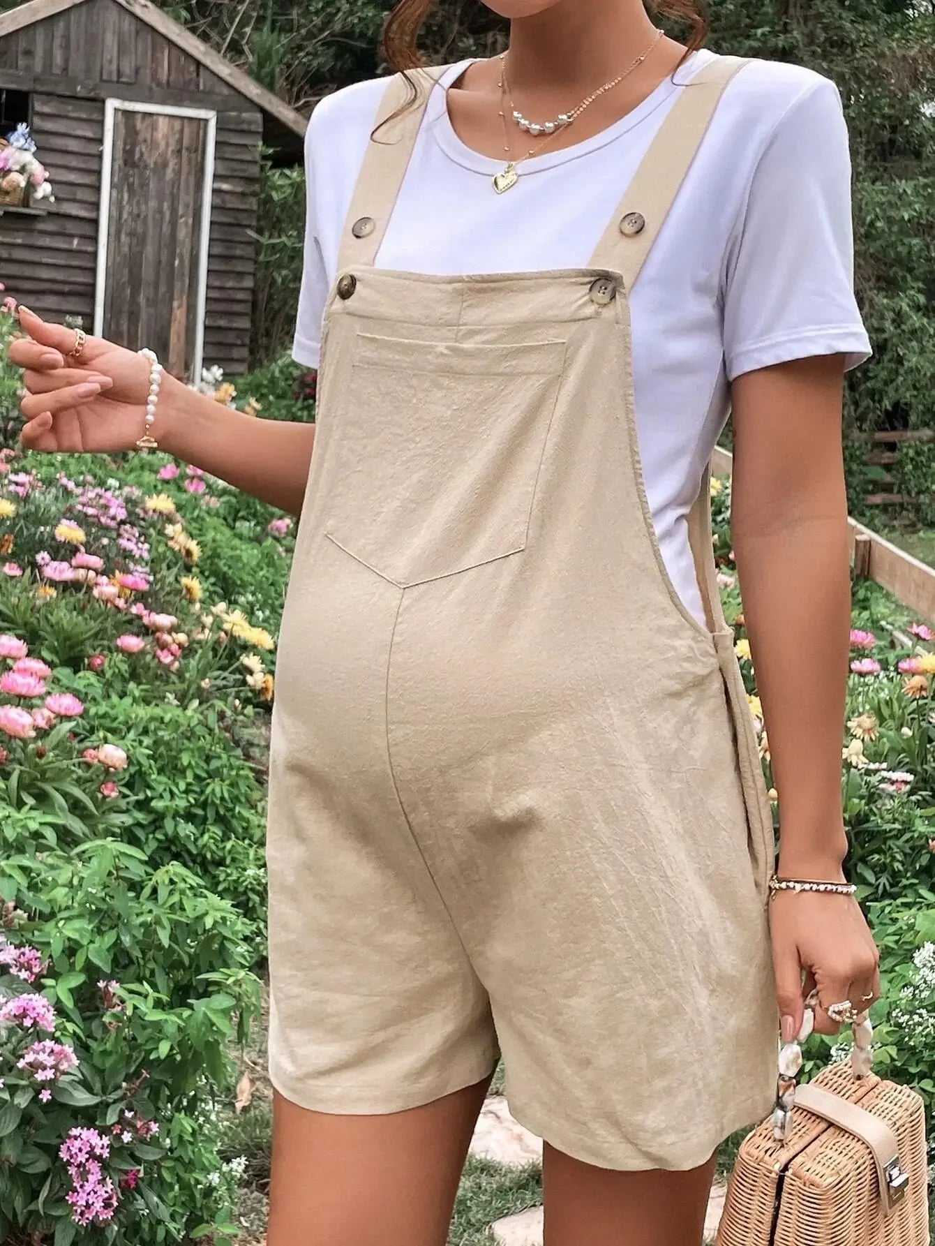 Maternity Jumpsuits Knee-length Plus Size Summer Fashion Pregnant Woman Rompers Solid Color Pregnancy Overalls Cotton Clothes