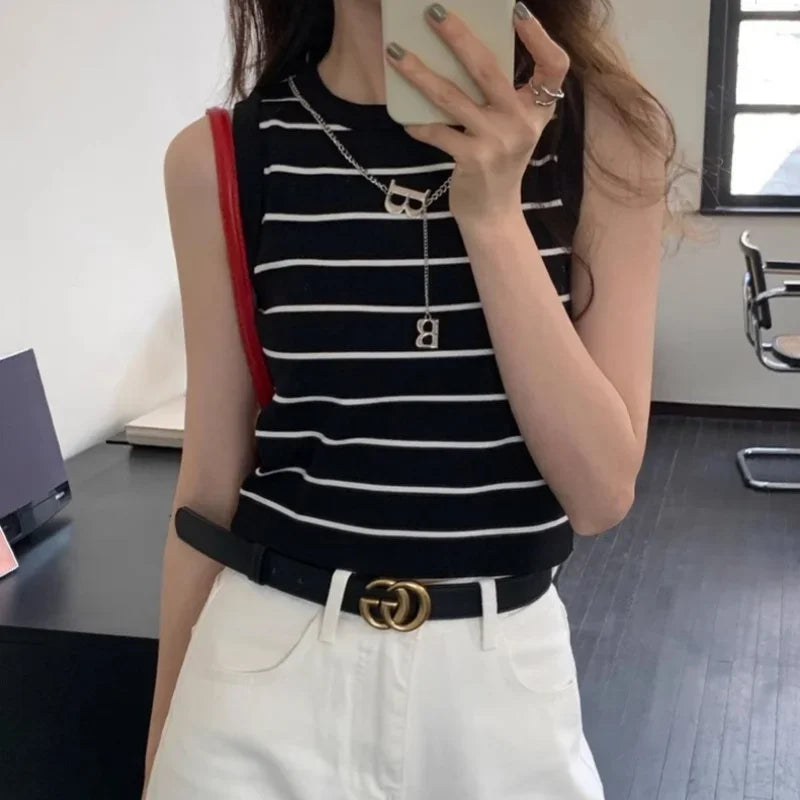 New Zealand Women's Striped Stretch Vest Top - Basic Versatile Short Tank 2025 | Strylez Virtual Try-On