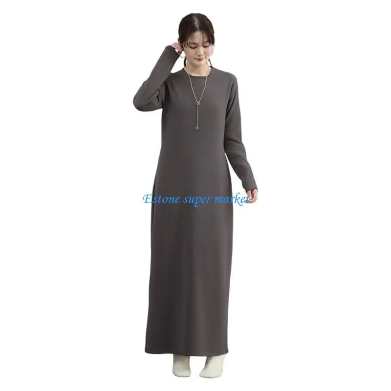 090B Maternity Vertical Stripe Dress Long Sleeve Dress Round Neck Pregnancy Clothes