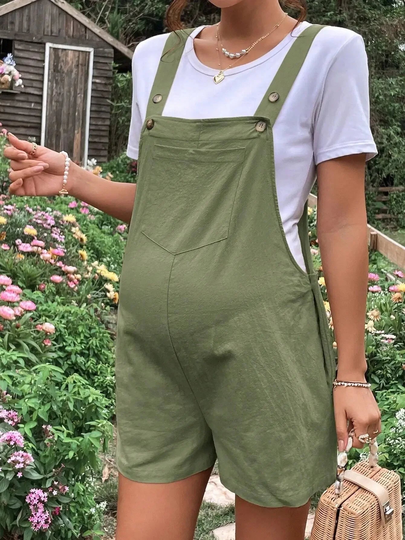 Maternity Jumpsuits Knee-length Plus Size Summer Fashion Pregnant Woman Rompers Solid Color Pregnancy Overalls Cotton Clothes