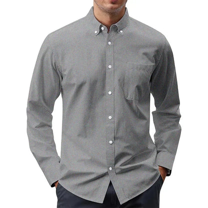 Men's Long Sleeve Shirts Solid Color Oxford Shirt Men's Button Up Shirt with Pockets Men Shirts Business Dress Shirt for Men