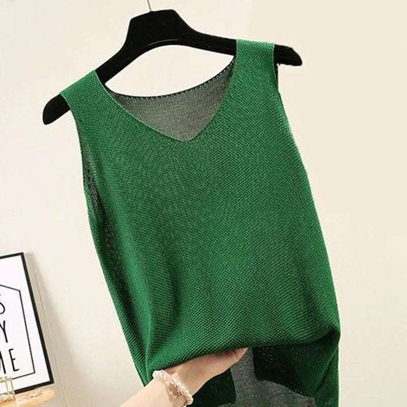 Women's Summer Sleeveless Knitted Blouse Top - V-Neck, 2024 Fashion | NZ Strylez Virtual Try-On, Blusas Mujer de Moda