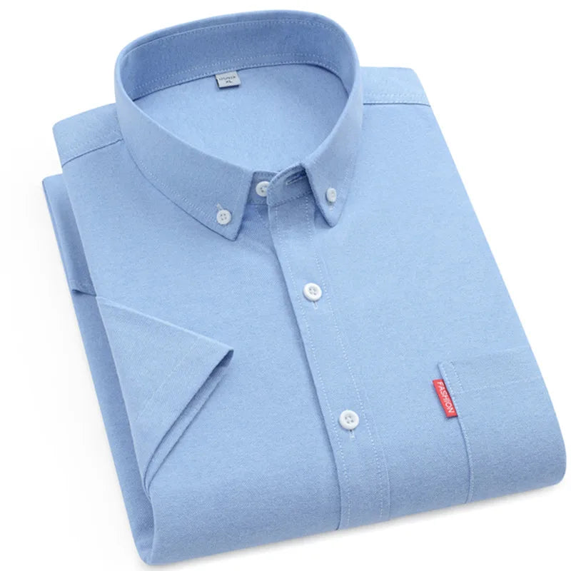 2025 New Men's Oxford Shirts Luxury Short Sleeve Summer Casual 100% Cotton High Quality Solid Color Business Social Yellow Tops