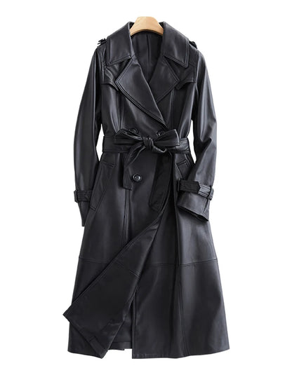 Experience luxury and style with the Lautaro Autumn Black Leather Trench Coat - see how it fits you before buying!
