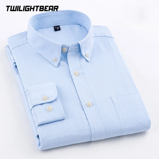 Classic Oxford Men's Shirt Cotton Long Sleeve Dress Shirts Solid Business Office Shirts Men Clothing Working Blouse 38-44 AF881