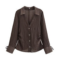 Women's Blouse New Summer 2025 Brown Long Sleeve Translucent Shirt with Bow - Sexy, Fashionable & Versatile | New Zealand | Strylez Virtual Try-On
