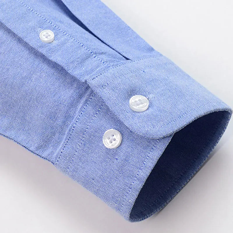 New Pure Cotton Oxford Embroidered Horse Casual Without Pocket Solid Shirt Men's Long Sleeve Dress Shirts Men Business Slim Fit