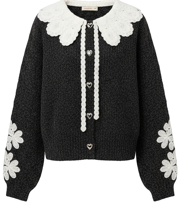 Cardigan Col Claudine Luxe Femme – Slim Chic, Dentelle Lace Up, Automne/Hiver 2023, Nouvelle-Zélande, Essai Virtuel Strylez