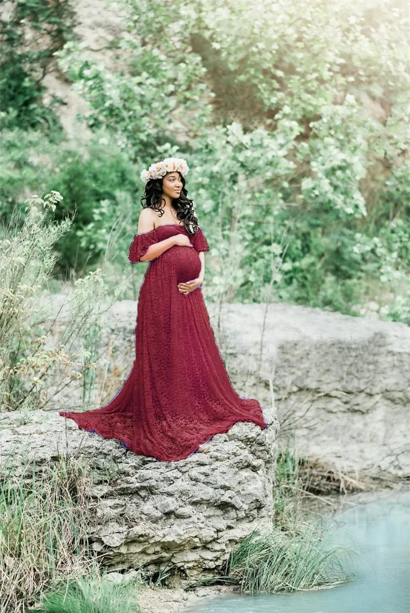 Long Maternity Photography Props Pregnancy Dress Photography Maternity Dresses for Photo Shoot Pregnant Dress Lace Maxi Gown
