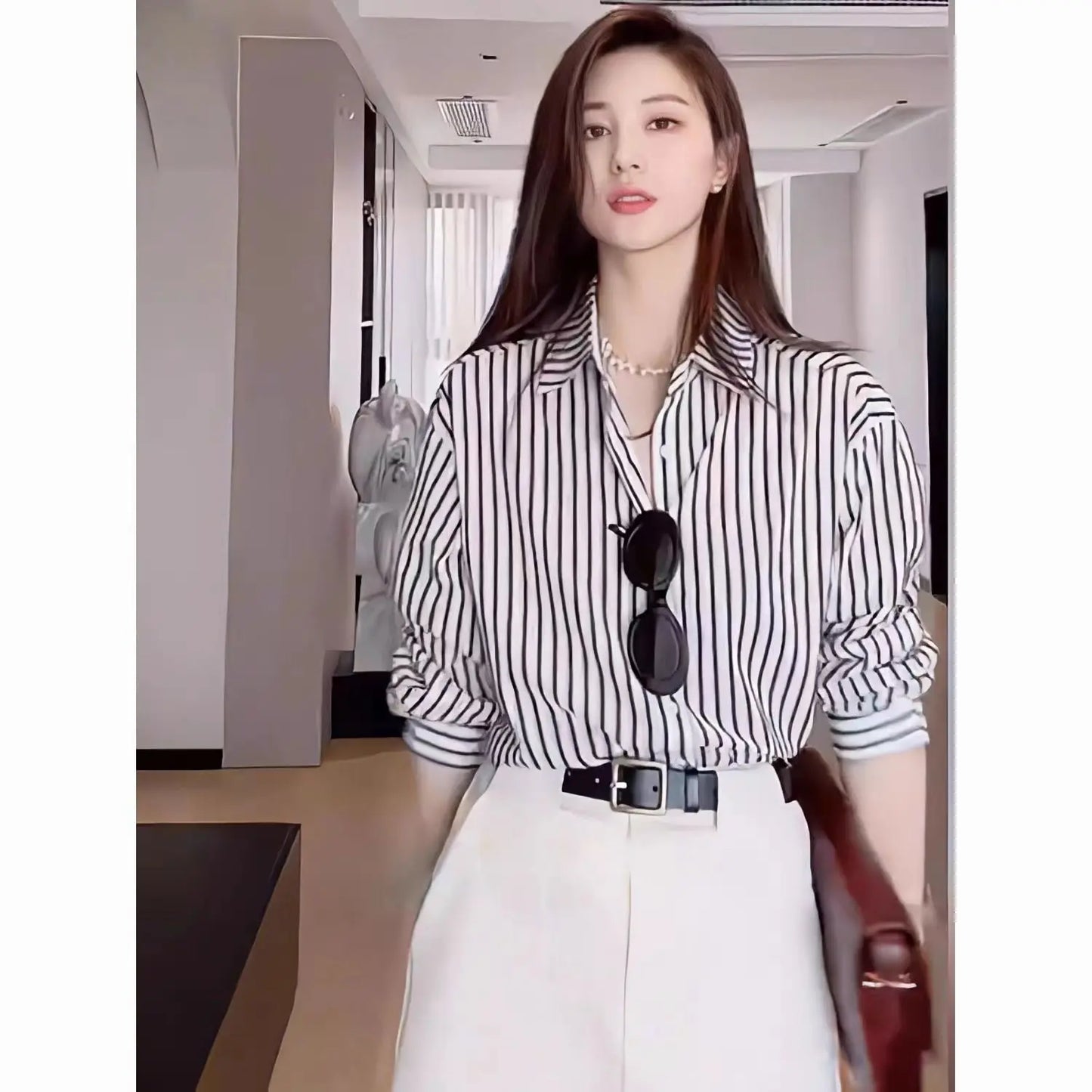 Black Striped Blouse For Women Srpng New Temperament Casual Long-sleeved Shirt Office Lady Wear Elegant Ladies Clothes Tops
