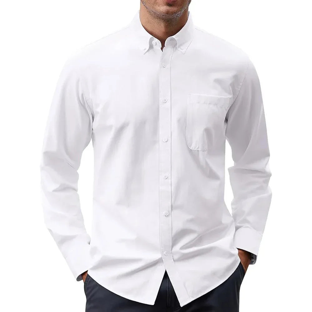 Men's Oxford Shirt, Long Sleeve, Solid Color with Pockets | Button Up Shirt for Men - New Zealand, Strylez Try-On