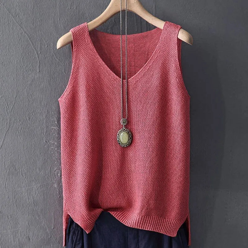 Women's Summer Sleeveless Knitted Blouse Top - V-Neck, 2024 Fashion | NZ Strylez Virtual Try-On, Blusas Mujer de Moda