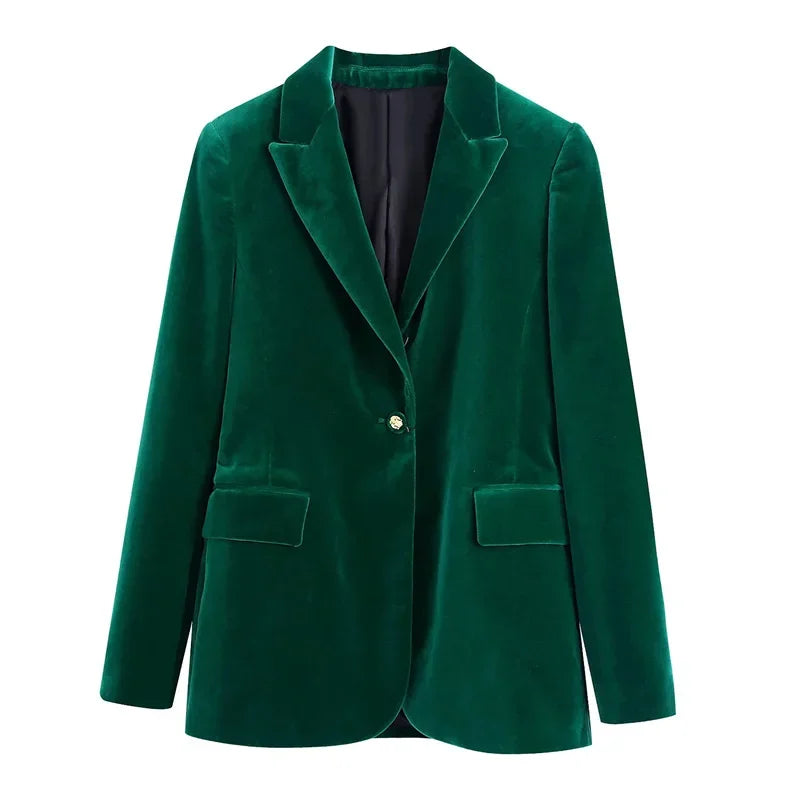 Elegant Green Velvet Blazer – Vintage Style Women’s Blazer | Virtual Try-On with Strylez App (New Zealand)