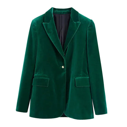 Elegant Green Chic Vintage Style Velvet Blazer - try on virtually!