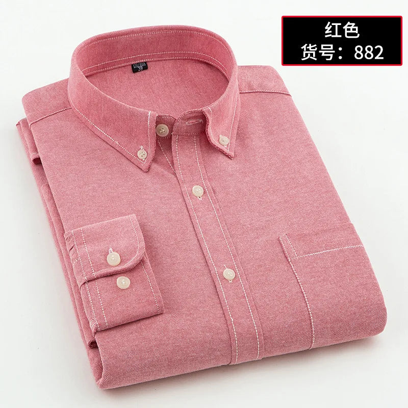 Classic Oxford Men's Shirt Cotton Long Sleeve Dress Shirts Solid Business Office Shirts Men Clothing Working Blouse 38-44 AF881