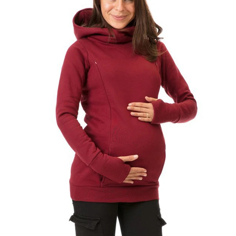 Maternity Autumn and Winter Sweatshirt Nursing Maternity Long Sleeves Hooded Breastfeeding Hoodie Pregnant Women Hooded Sweater
