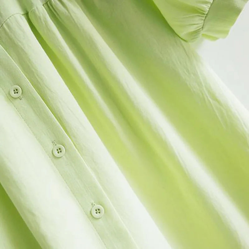 Blue Peter Pan Collar Single Breasted Short Sleeve Loose Women's Blouse Shirt Korean Fashion Female Clothing Tops 2024 Spring