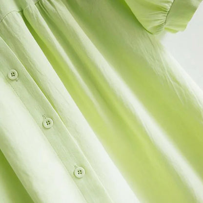 Blue Peter Pan Collar Single Breasted Short Sleeve Loose Women's Blouse Shirt Korean Fashion Female Clothing Tops 2024 Spring