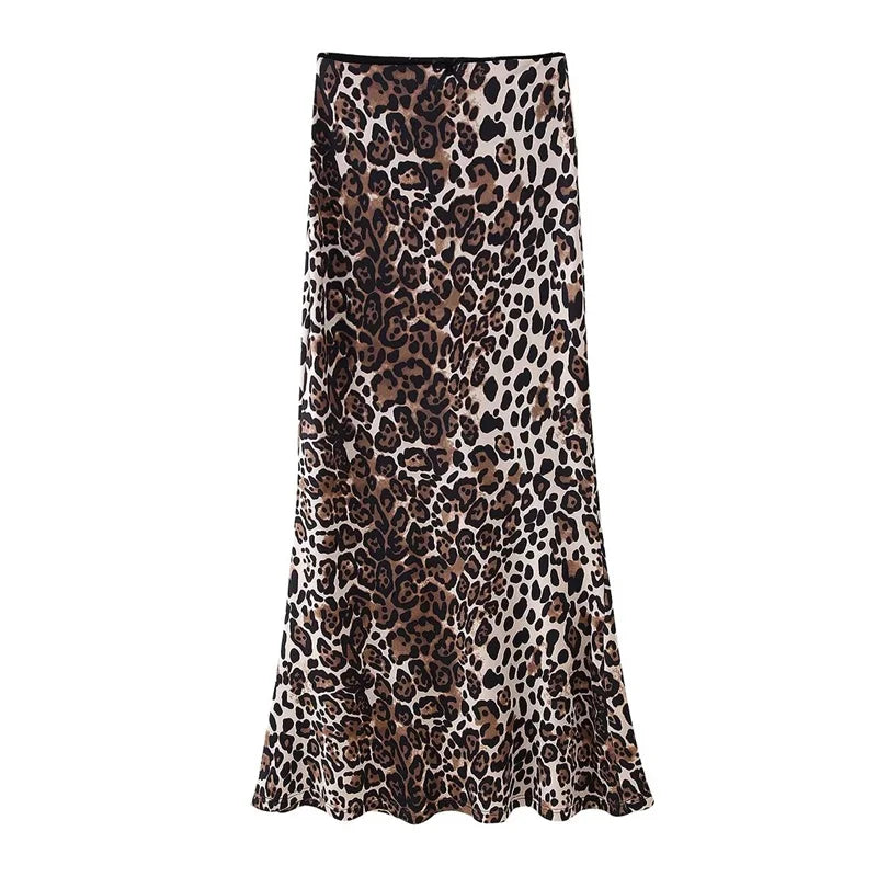 Women's 2024 Leopard Print A-Line Midi Skirt with Bow & Pockets