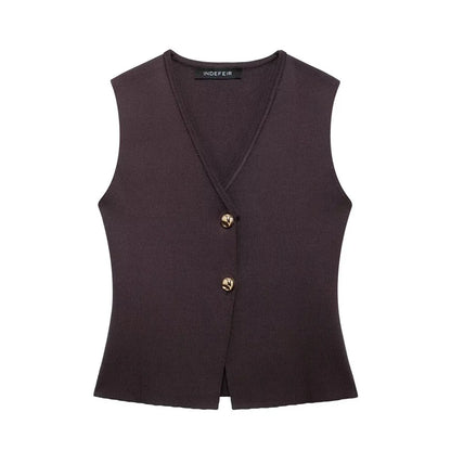 TRAFZA Women’s Chic 2-Piece V-Neck Vest & High-Waist Zipper Skirt Set