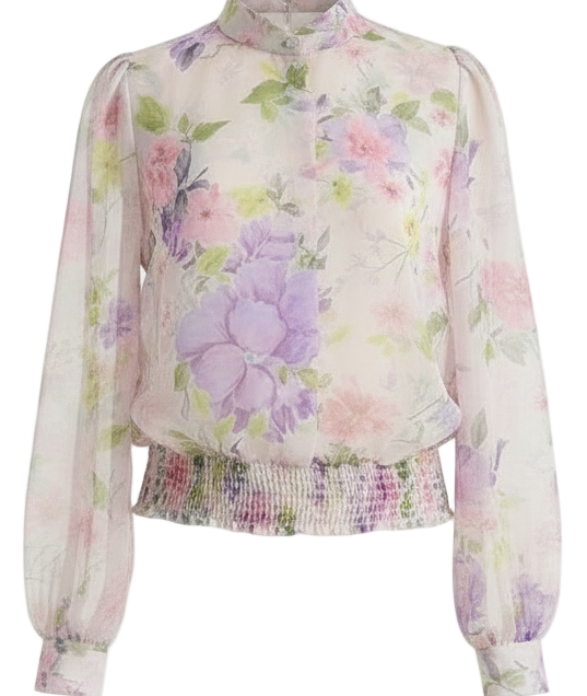 Elegant French-Style Purple Floral Chiffon Blouse for Women - 2025 NZ Online Fashion | Strylez Virtual Try-On