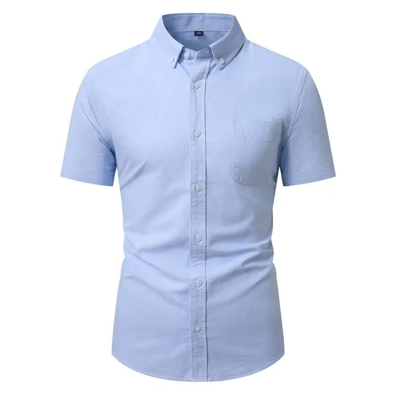 Men's Oxford Short Sleeve Shirt - Slim Fit Button-Down, Casual Summer Top, Breathable & Comfortable - New Zealand | Strylez Virtual Try-On