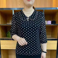 Womens Peter Pan Collar Blouse - Printed 3/4 Sleeve, Shirt with Pearl 3D Decor, NZ | Strylez Virtual Try-On