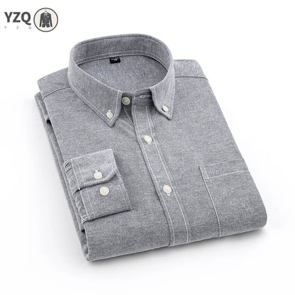 2025 Spring Men's Cotton Oxford Spinning Long Sleeve Shirt with True Pocket Business Leisure Fashion and Versatile Top