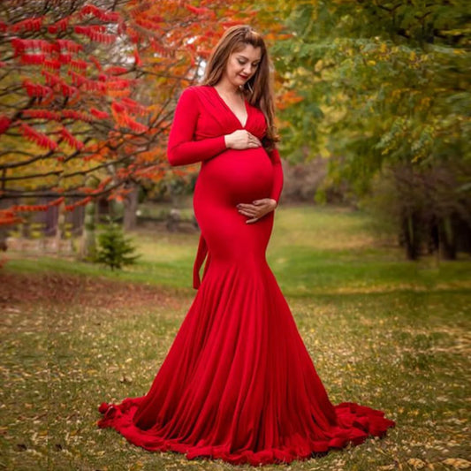 2024 Elegant Maternity Dresses For Photo Shoot Pregnant Women Dress Long Sleeve V-Neck Pregnancy Photography Shower Dress