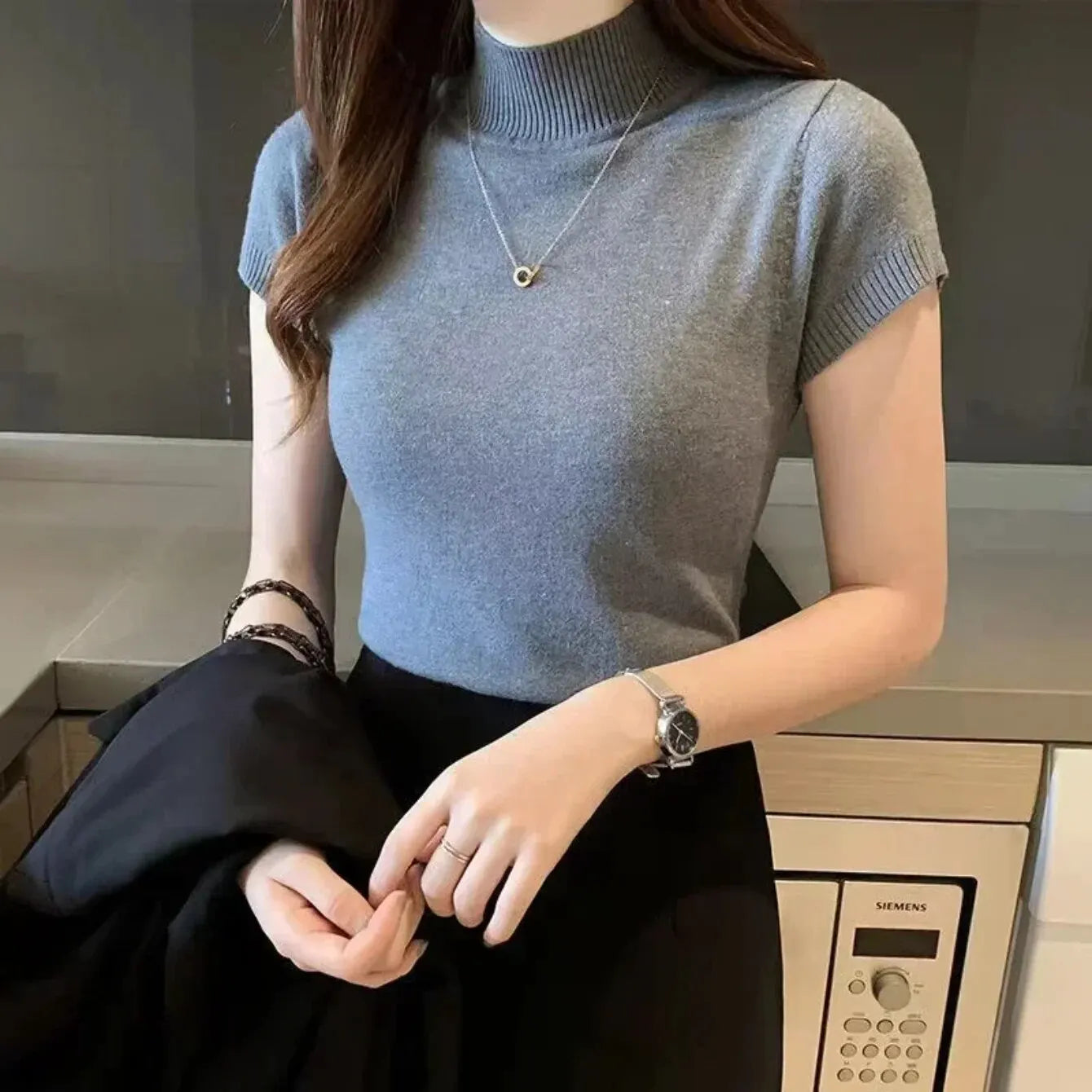 Women's Half-High Neck T‑Shirt & Jumper | Top, Korean Style, Solid Color | Spring/Summer NZ | Strylez Virtual Try-On
